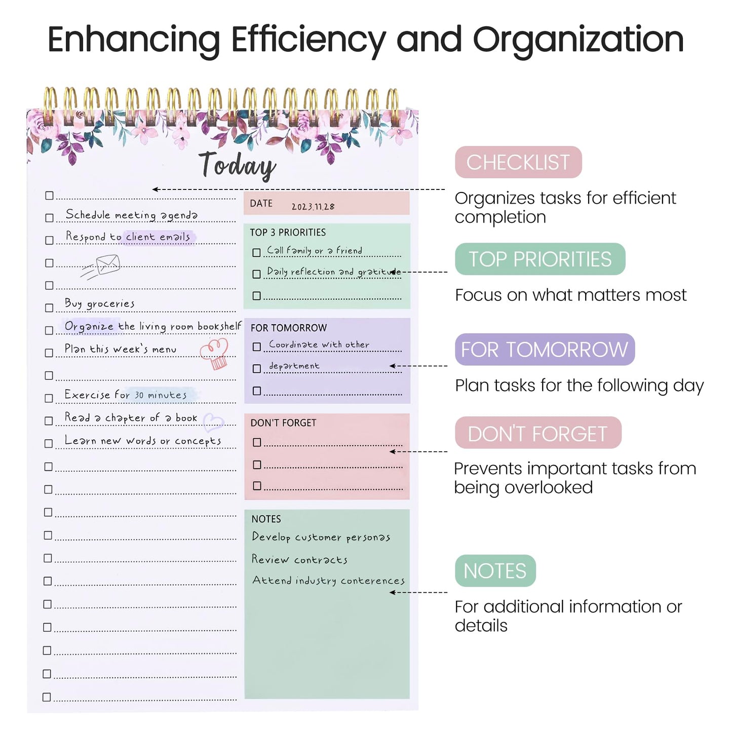 To Do List Notepad - To Do List Notebook for Work with 52 Sheets, Undated Daily Planner Perfect for Enhanced Productivity and Goal Achievement - Rosy