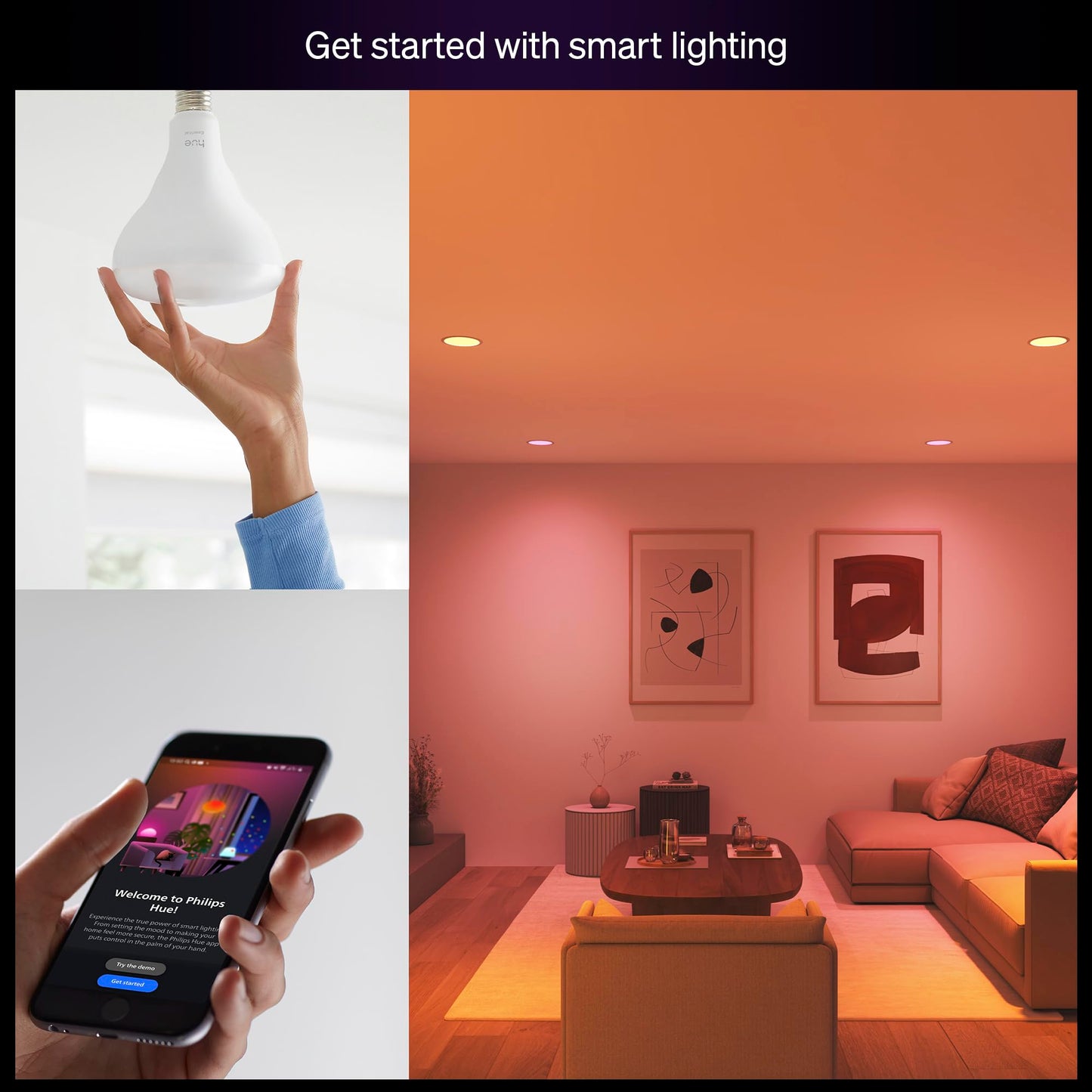 Philips Hue Essential Smart LED BR30 Bulb 1-Pack, White and Color Ambiance, E26, 7.2W, 2200K-6500K, 650 Lumens, Dimmable, Works with Alexa, Google