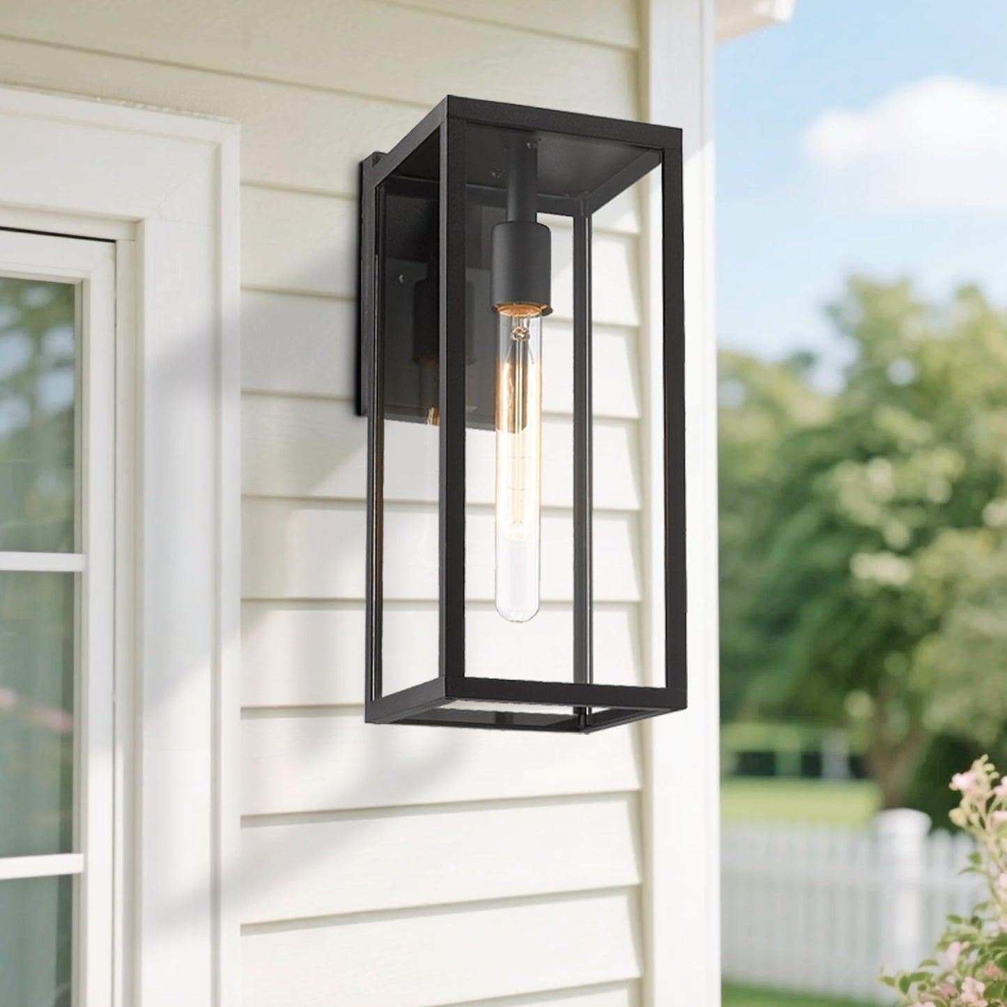 Bestshared Outdoor Wall Sconce Lights,Exterior Wall Lighting Fixtures with Clear Glass, Anti-Rust Modern Black Outside Lantern Lamp for House Front