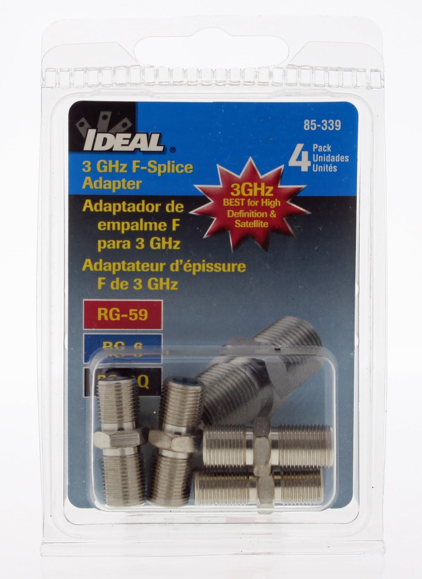 IDEAL INDUSTRIES INC. 85-339 Coax Adapter Female to Female, F-Splice Coax Cable Adapter for High-Definition Applications, 4 Adapters