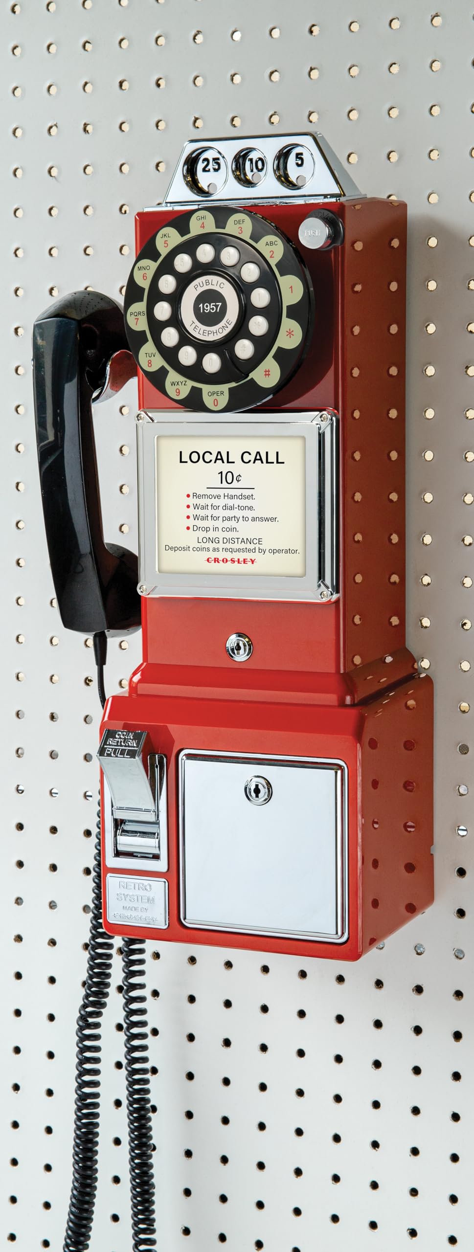 Crosley CR56-RE 1950's Payphone with Push Button Technology, Red