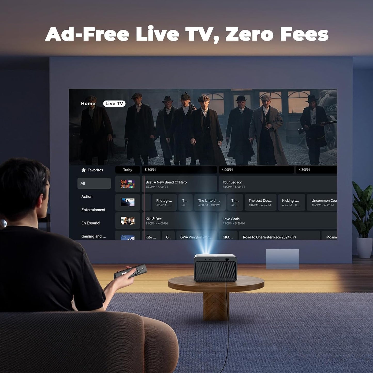 Projector with WiFi and Bluetooth: [1800 ANSI/Ai Auto Focus/800+ Apps/Compatible with Netflix] Outdoor-Projector 4K Support 1080P Smart Live TV Movie