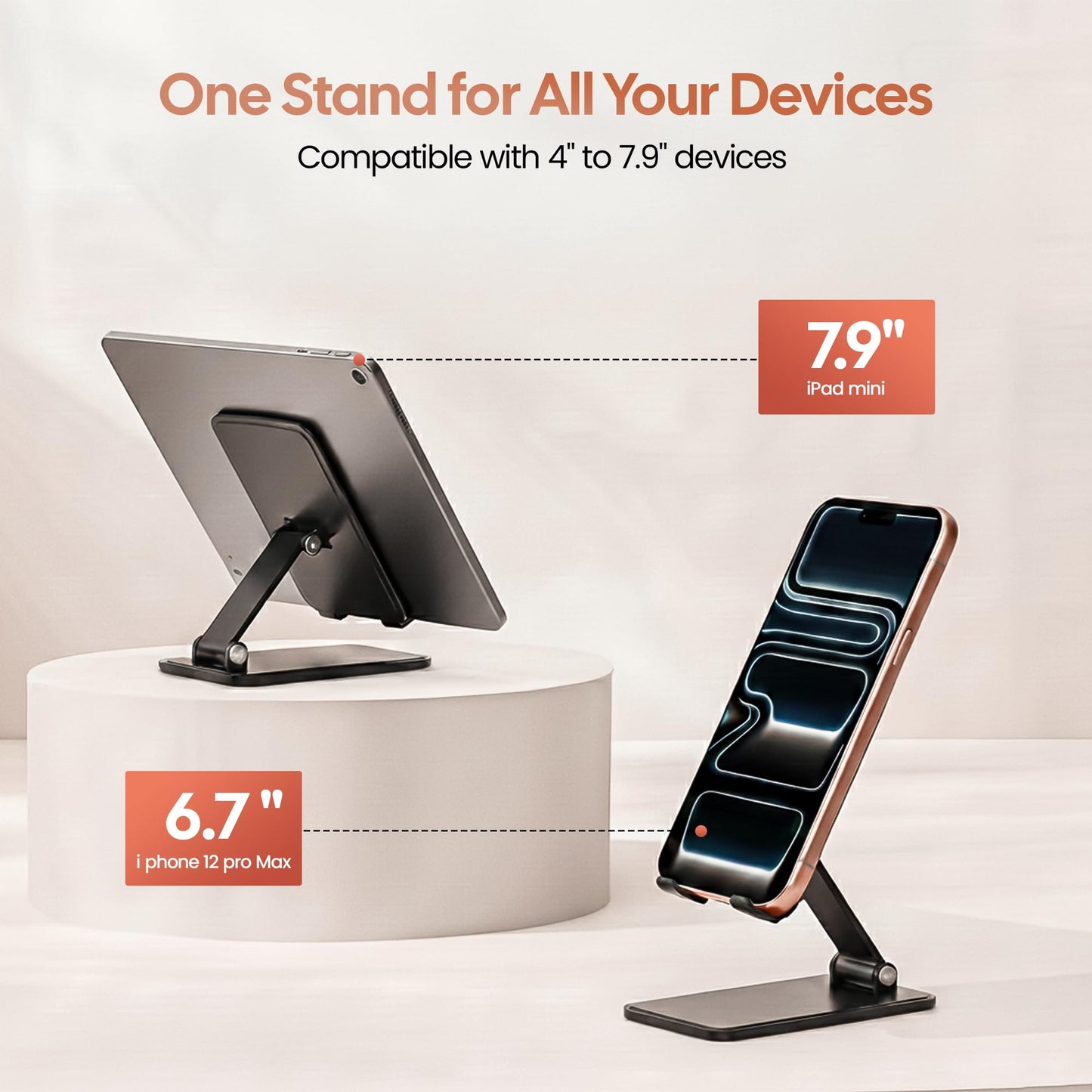 NovalMarts Phone Stand for Desk, Adjustable Aluminium Cell Phone Stand Holder, Foldable Phone Holder for iPhone & Android, Anti-Slip Phone Stand