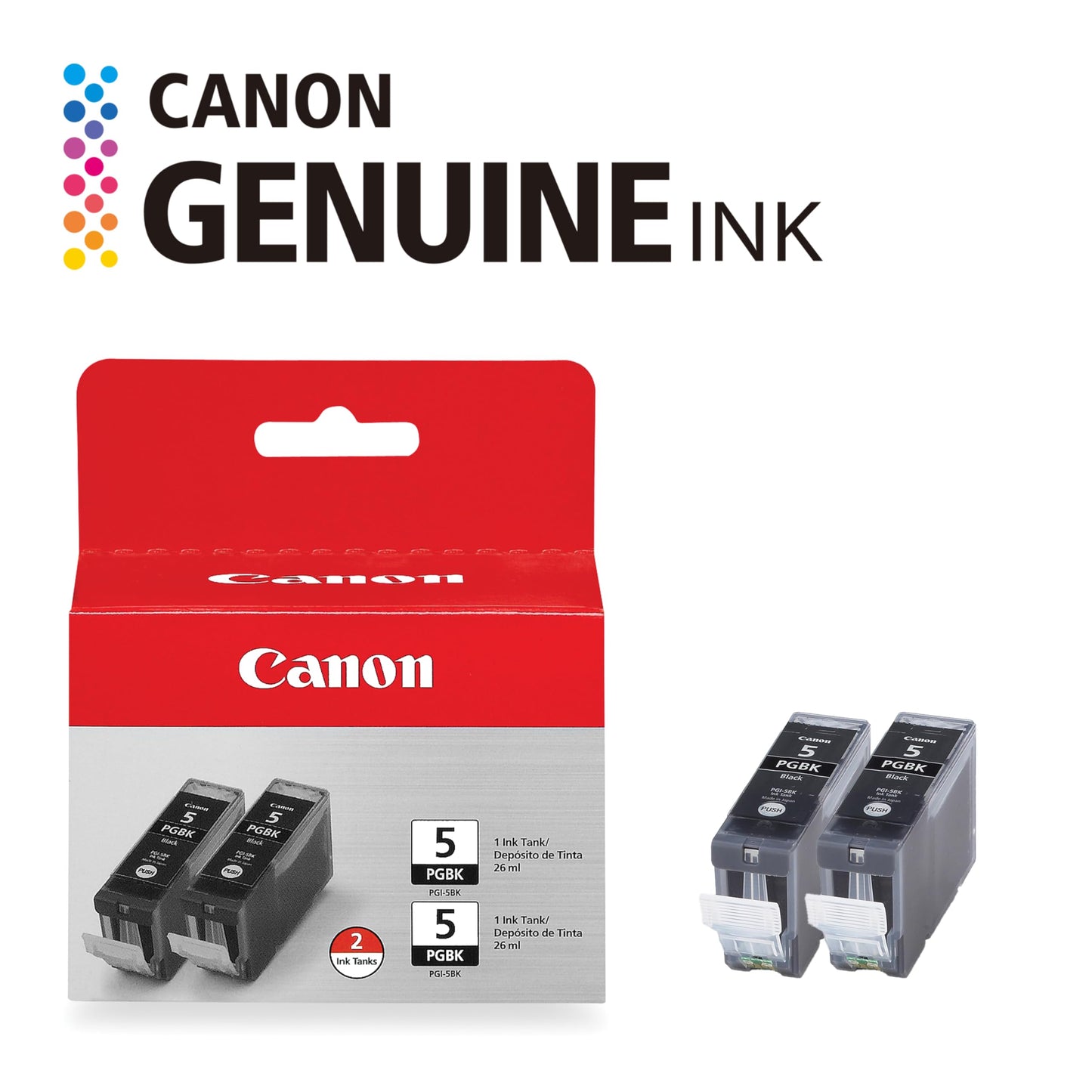 Canon PGI-5 Genuine Black Twin Pack, Compatible with iP4300, iP3500, iP3300, MP970, MP960, MP950, MP800R, MP830, MP810, MP800, MP500, MX850, MX700