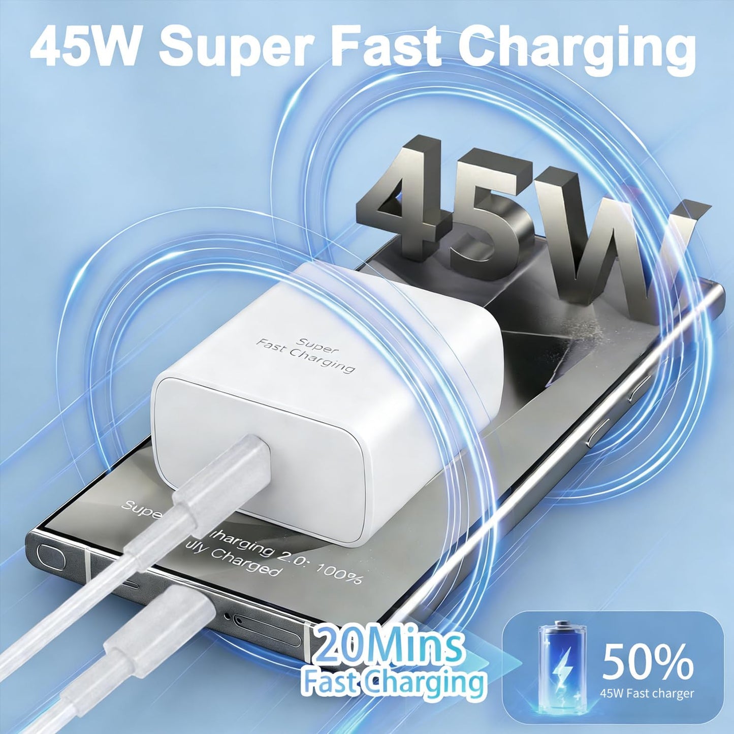 Samsung USB C Super Fast Charger,2Pack 45W Type C Android Phone Charger Block with 10FT Type C Fast Charging Cable for Samsung Galaxy S26