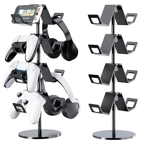 Karanava Controller Holder 4 Tier,Headphone Stand - Adjustable Headset Holder for Xbox PS5 PS4 Switch Pro - Gaming Accessories Storage
