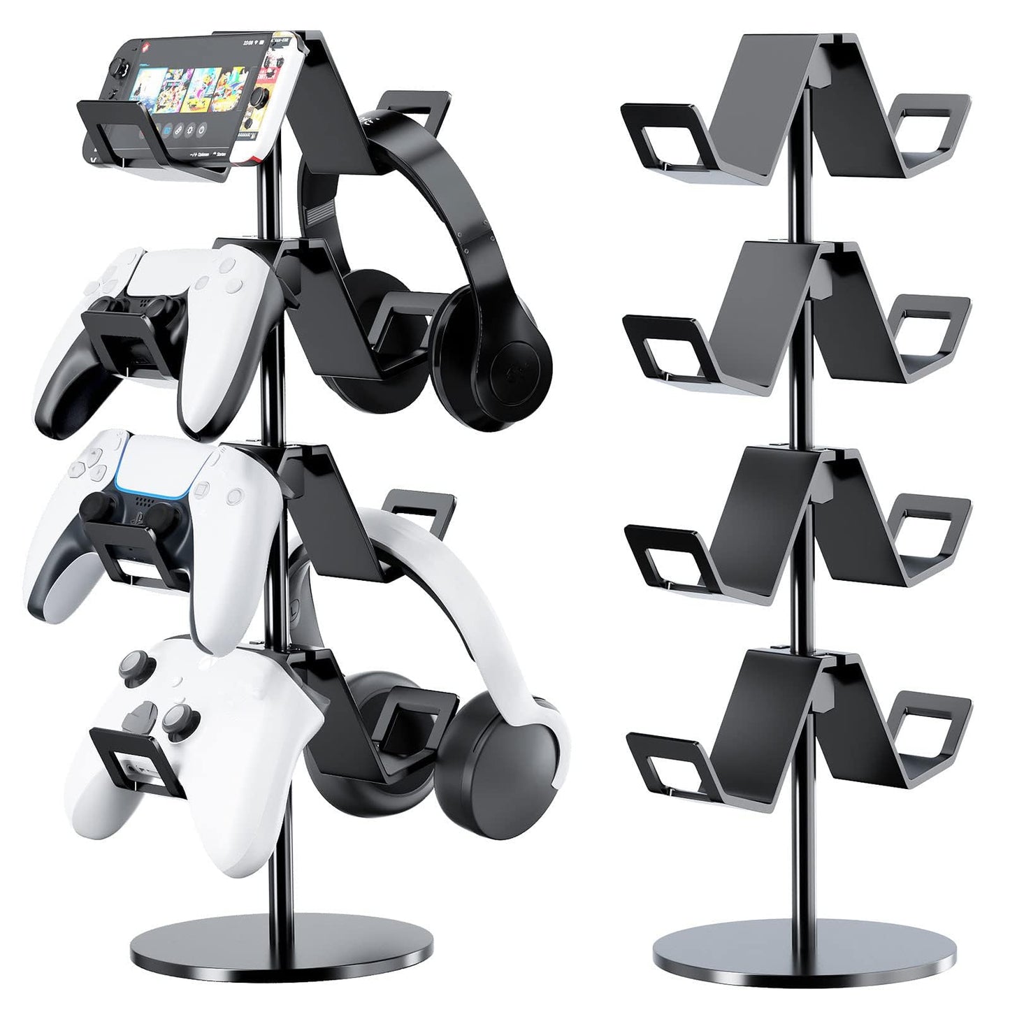 Karanava Controller Holder 4 Tier,Headphone Stand - Adjustable Headset Holder for Xbox PS5 PS4 Switch Pro - Gaming Accessories Storage