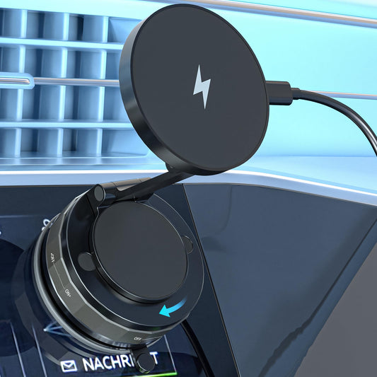 15W Magnetic Wireless Car Charger ,Mag Safe Car Mount Charger Fast Magnet iPhone Charging 360°Adjustable Phone Holder with Stronger Magnetic & Suction