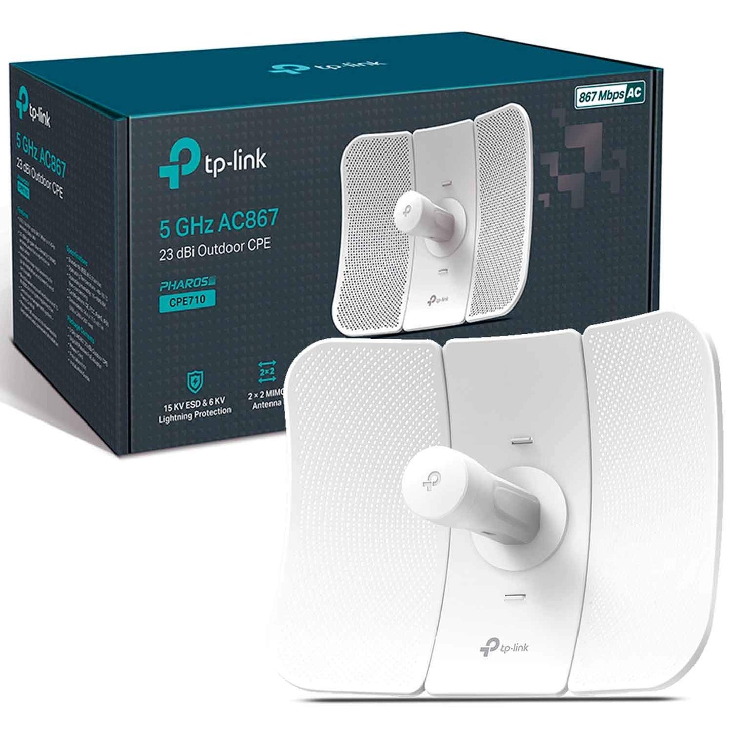 TP-Link CPE710 5GHz AC867 Long-Range Gigabit Outdoor CPE for PtP and PtMP Transmission - 23dBi, Passive Powered, Free Injector, Pharos Control