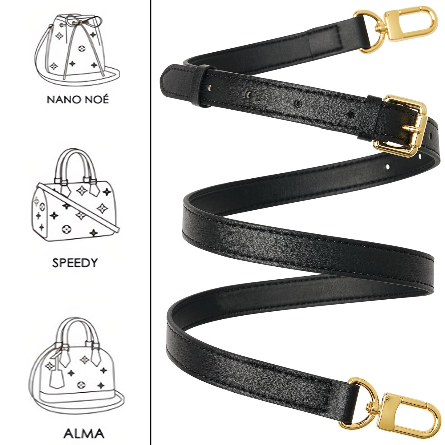 RICLVS Genuine Vachetta Leather Crossbody Strap – Adjustable Replacement Strap for Shoulder Bags, Handbags & Purses (Black)