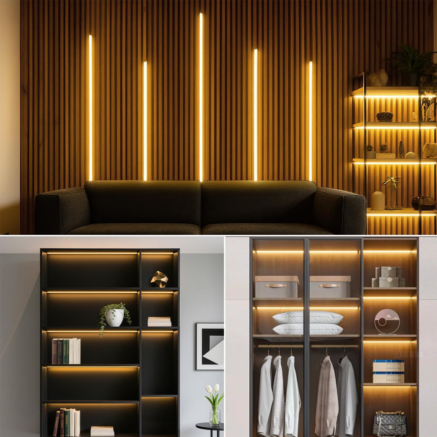 tlinkosta 6-in-1 Dimmable LED Light for Acoustic Panels, Wall Lighting Kit with Touch Switch for Wood Slat Panels, TV Background Wall Decor(6, Warm