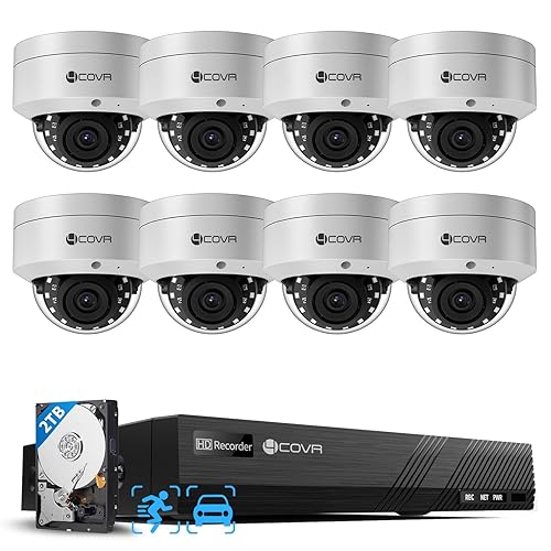 4COVR 4K PoE Security Camera System with Audio, 8X 8MP IK10 Vandal-Proof IP67 Dome IP Camera, 8 Channel 4K NVR 2TB HDD, AI Human Vehicle Detection