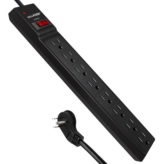 Digital Energy 8 Outlet Surge Protector Power Strip - 15 AMP, 1875 W, 125 V, 350 J Surge Protection, ETL Listed - Flat Plug, Black, 3 FT