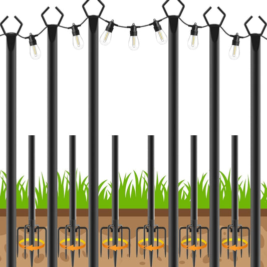 AHRLHR 6 Pack String Light Poles, Outdoor String Light Pole 10 ft Forked Metal Light Pole with Adjustable Outdoor Light Stand, Deck, Backyard, Garden
