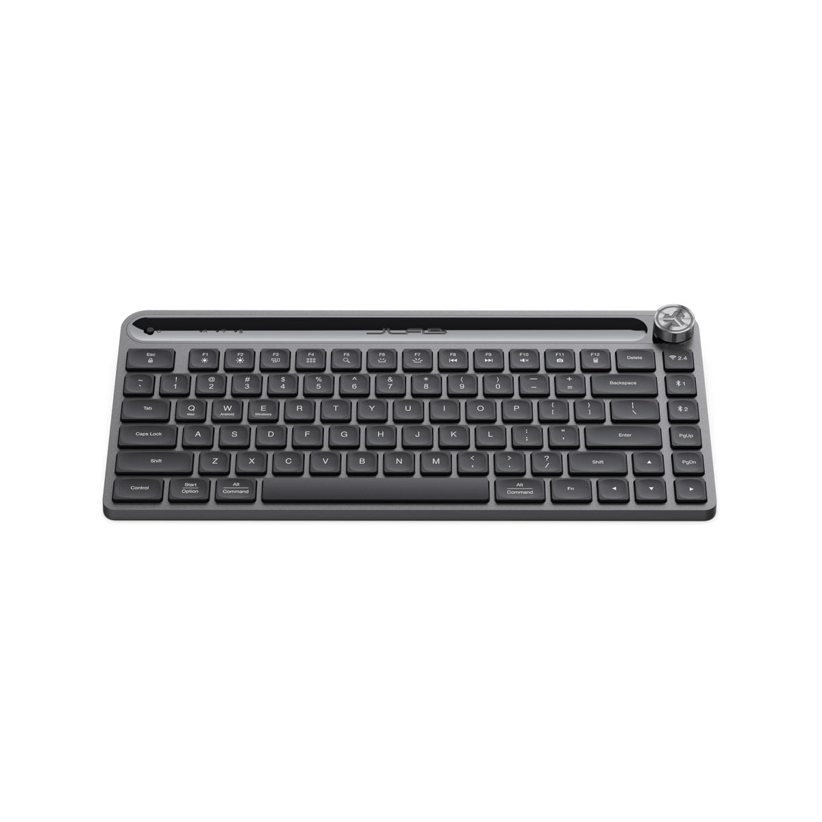 JLab Epic Mini Wireless Keyboard, Bluetooth or USB dongle, Multi-Device, Media knob, Backlit, Black