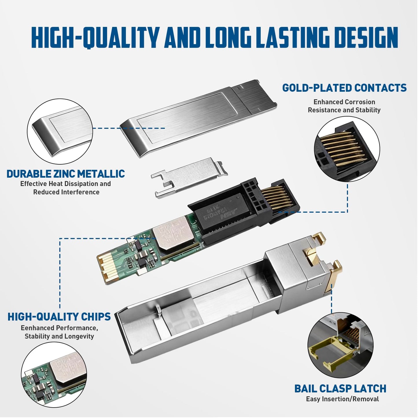 NataLink 10G SFP+ to RJ45 Transceiver, Auto-Negotiation Copper SFP to Ethernet Module Support 10G/5G/2.5G/1.25G