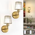 Daoteper Crystal Battery Operated Wall Sconces Set of 2, Gold Rechargeable Wireless Wall Lights with Remote, 13 Colors and RGB Dimmable, Auto Timer