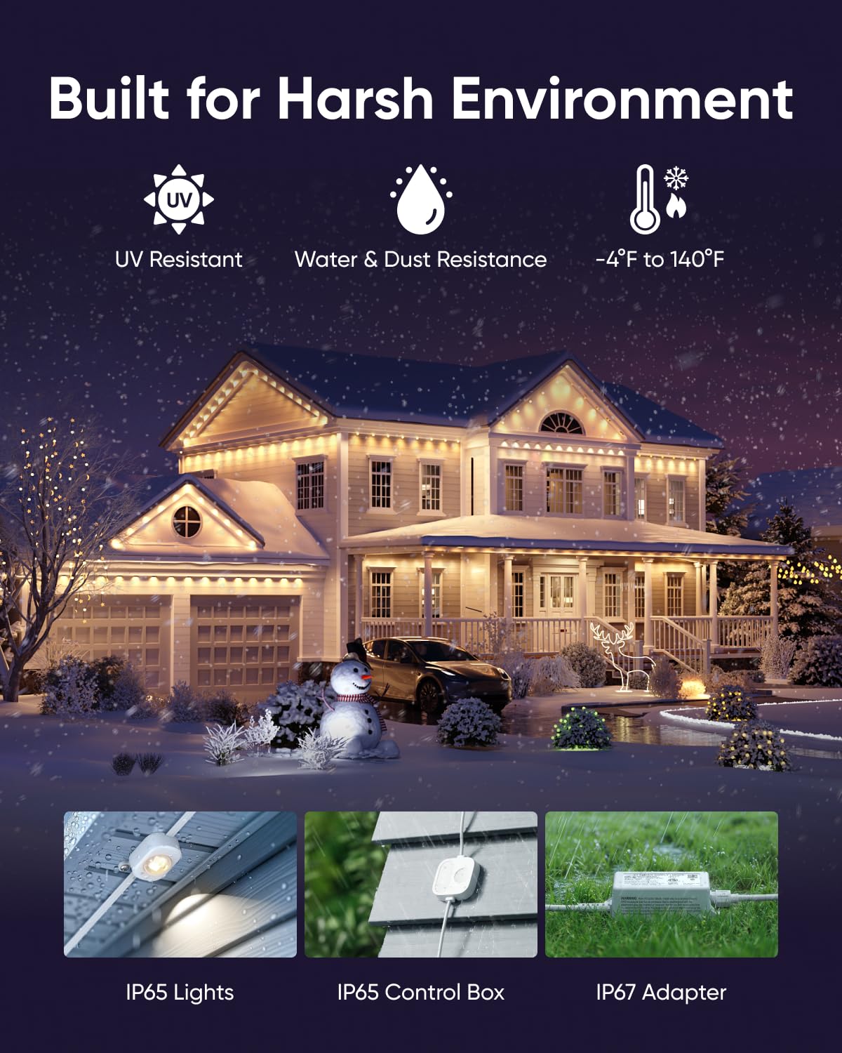 eufy Permanent Outdoor Lights E22, 100ft with 60 Triple-LED Lights, Smart RGBWW for Christmas, Daily and Holiday, Up to IP67 Waterproof, AI Light