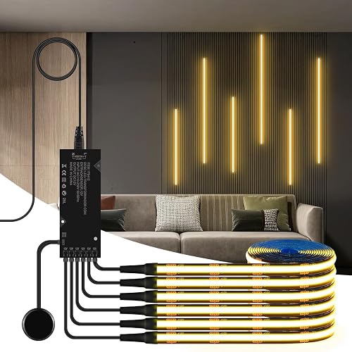 tlinkosta 6-in-1 Dimmable LED Light for Acoustic Panels, Wall Lighting Kit with Touch Switch for Wood Slat Panels, TV Background Wall Decor(6, Warm