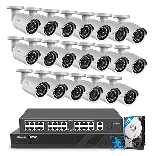 PANOOB 32 Channel Security Camera System 4K, 20pcs 8MP Wired Outdoor Home Surveillance IP PoE Cameras with Human Vehicle Detection, Remote Playback