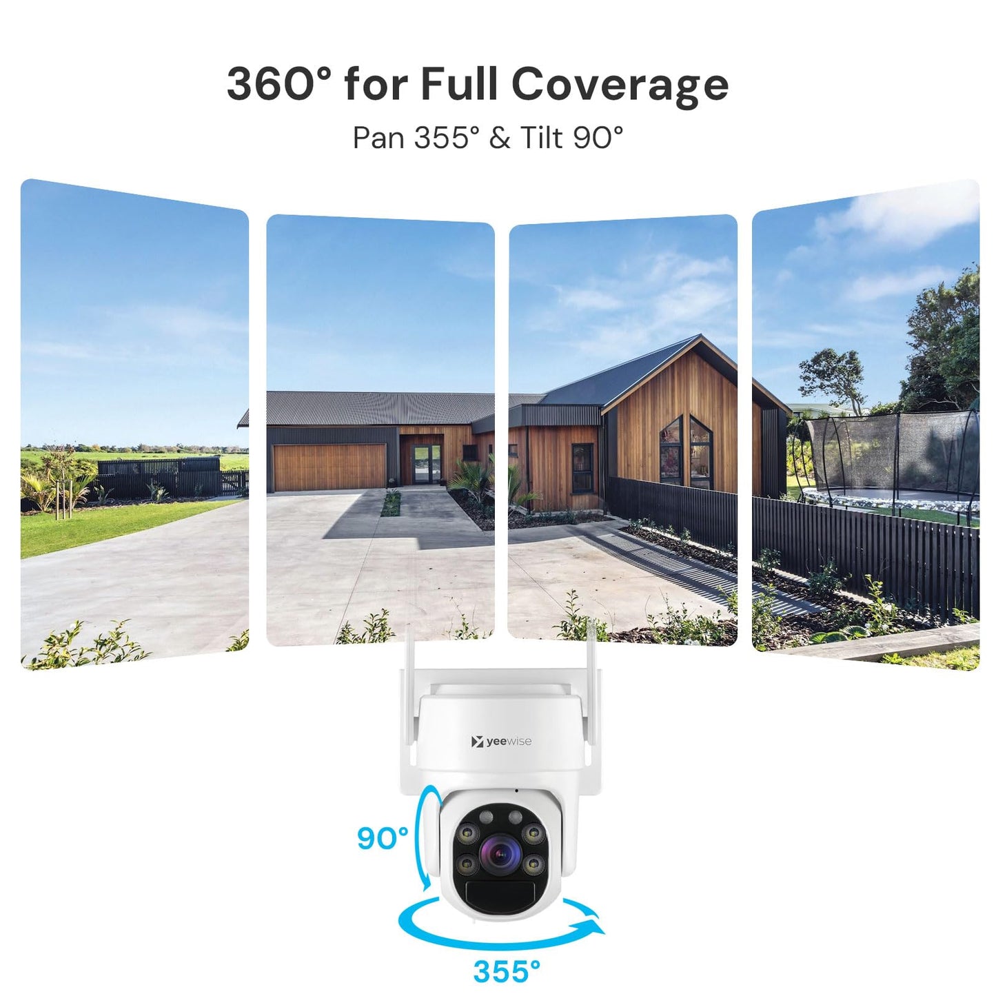 yeewise Solar Security Cameras Wireless Outdoor, 4 Cam-Kit, No Subscription, 4MP Home Security Cameras System with 360° Pan & Tilt, Color Night