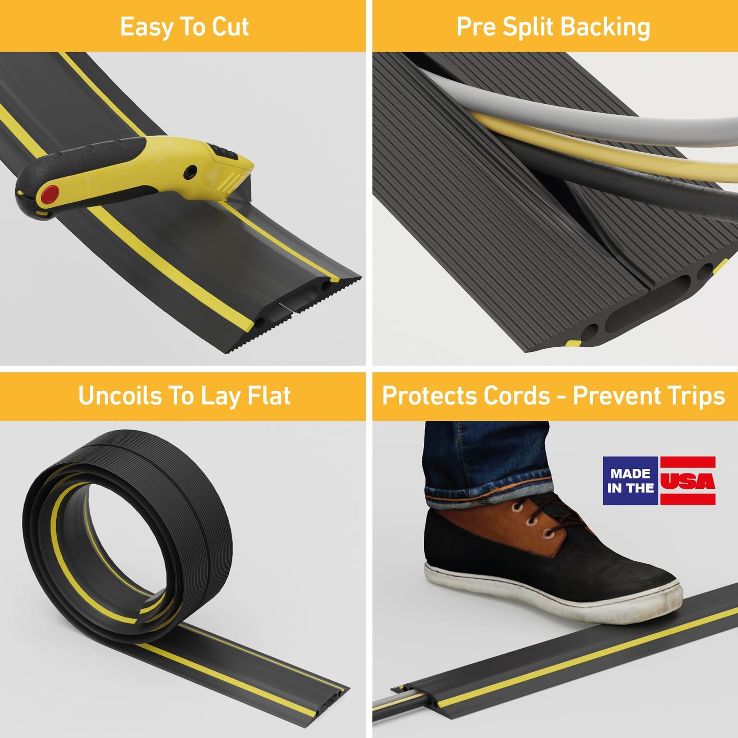 D-Line 6ft Floor Cord Cover, Made in USA Linkable Cable Protector, Hide Extension Cords, Protect Cords, Prevent Cable Trips, Cord Hider, Heavy Duty
