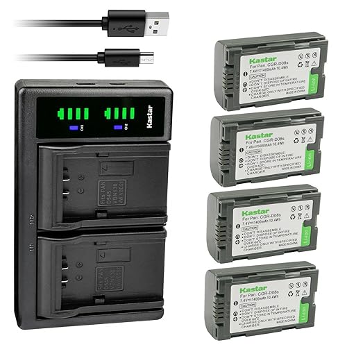 Kastar 4-Pack CGR-D08S Battery and LTD2 USB Charger Compatible with Panasonic AG-DVC15, AG-DVC15P, AG-DVC30, AG-DVC30E, AG-DVC32, AG-DVC33, AG-DVC60