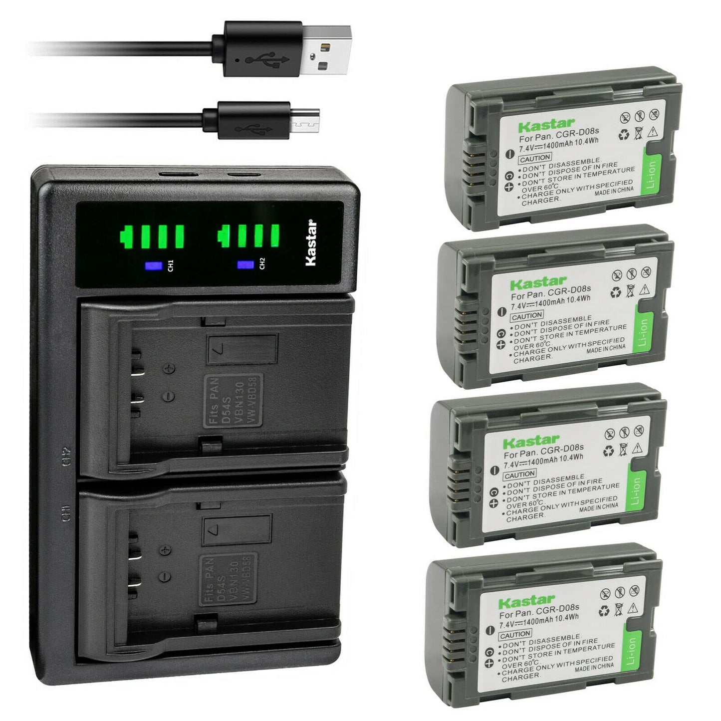 Kastar 4-Pack CGR-D08S Battery and LTD2 USB Charger Compatible with Panasonic AG-DVC15, AG-DVC15P, AG-DVC30, AG-DVC30E, AG-DVC32, AG-DVC33, AG-DVC60