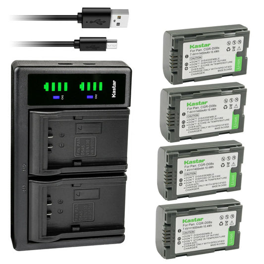 Kastar 4-Pack CGR-D08S Battery and LTD2 USB Charger Compatible with Panasonic AG-DVC15, AG-DVC15P, AG-DVC30, AG-DVC30E, AG-DVC32, AG-DVC33, AG-DVC60