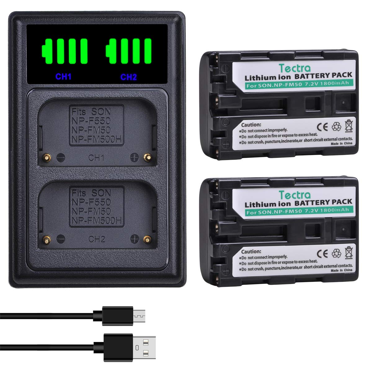 Tectra 2X NP-FM50 NPFM50 Batteries + LED USB Dual Charger for Sony NP-FM30 NP-FM51 NP-QM50 NP-QM51 NP-FM55H Battery and Sony HDR-HC1, DCR-TRV280