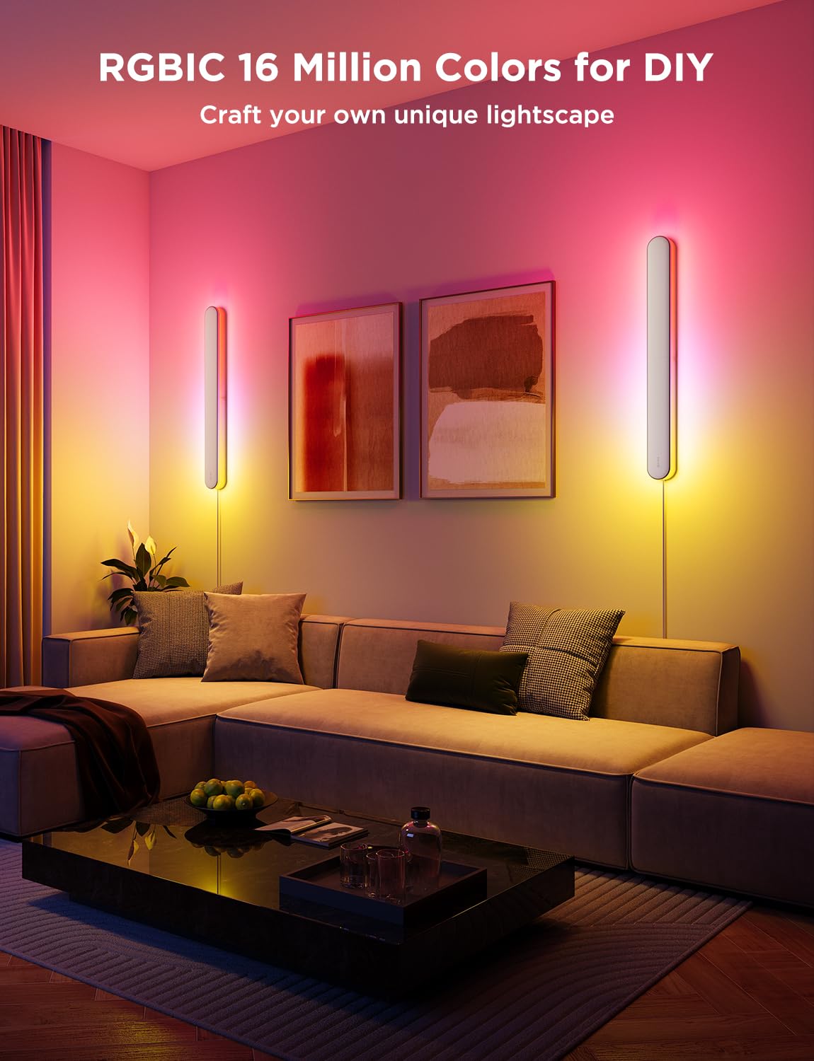 Govee Wall Sconce, Smart RGBIC Wall Lights, Works with Matter & Alexa, Music Sync, Wall Mount Light Plug in, Color Changing, Modern Room Light