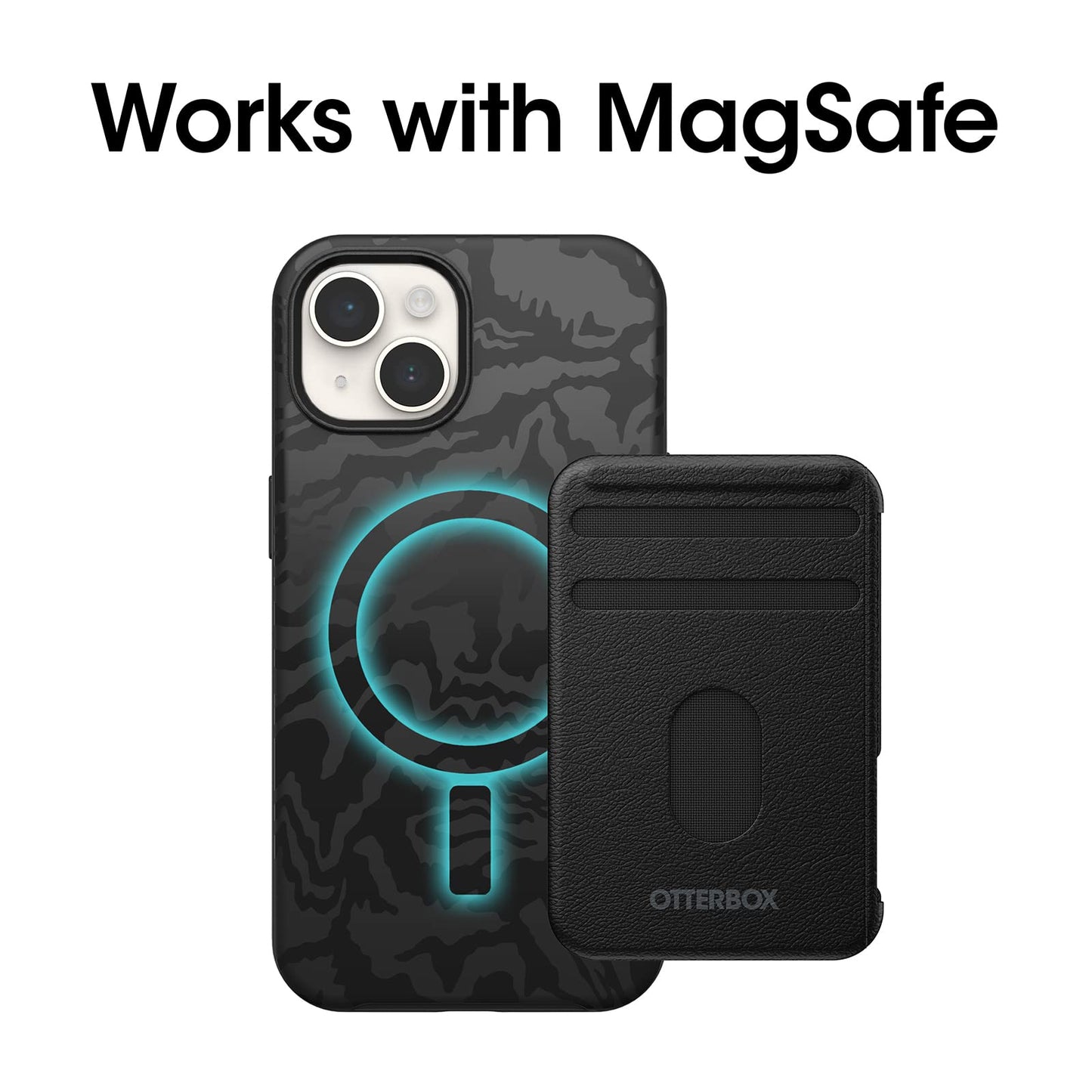 OtterBox iPhone 14 & iPhone 13 Symmetry Series+ Case - REBEL (Black), ultra-sleek, snaps to MagSafe, raised edges protect camera & screen