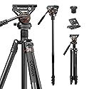 COMAN Fluid Head Tripod for DSLR Camcorder,Camera Monopod Tripod 360° Pan&+90°/-70° Tilt,New Q6 Fluid Head Aluminum Alloy QR Plate Compatible with DJI