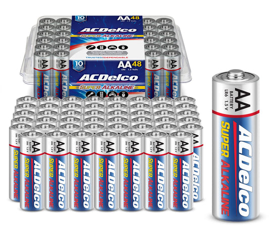ACDelco 48-Count Double AA Batteries, Maximum Power Super Alkaline Battery, 10-Year Shelf Life, Reclosable Packaging