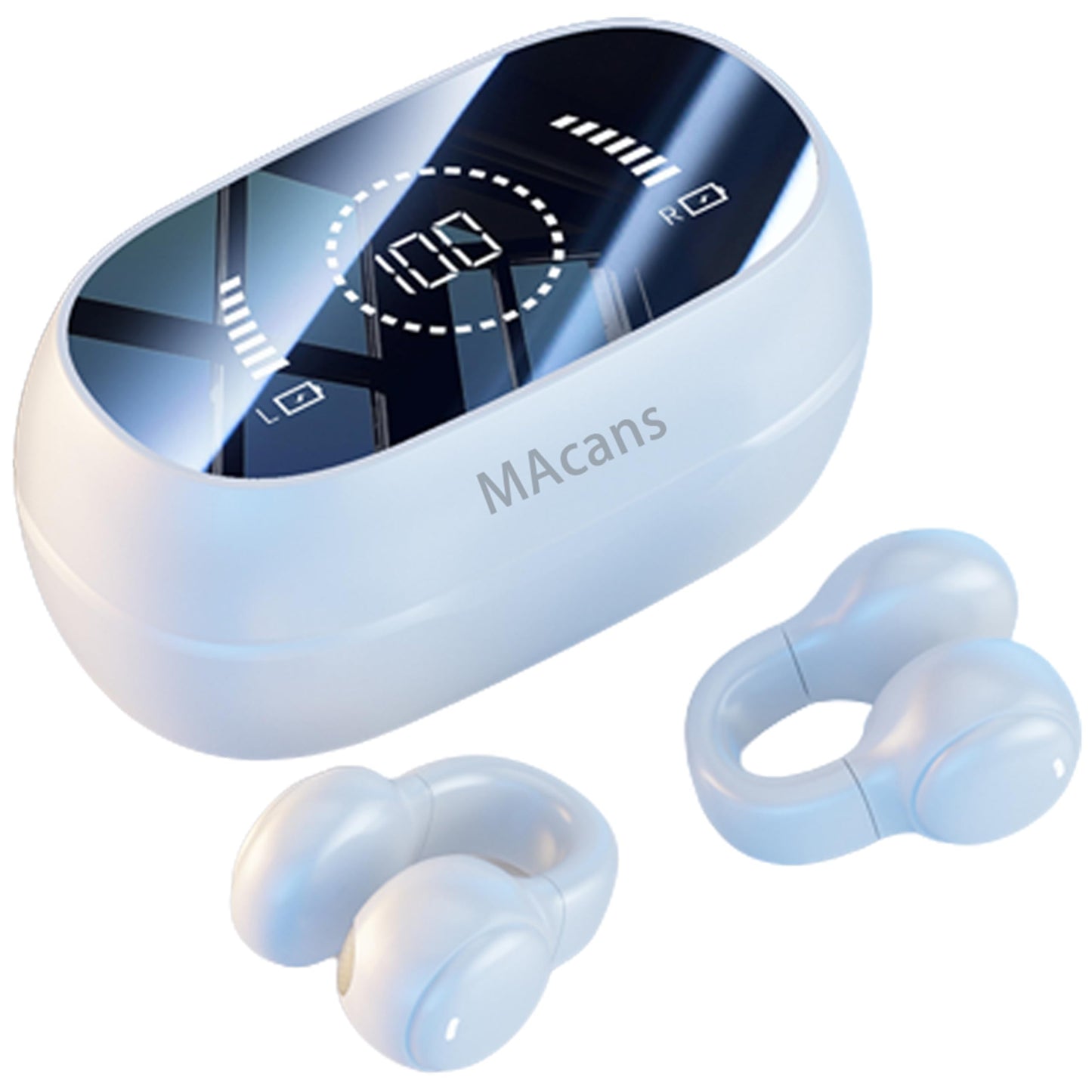 MAcnas Wireless Earbuds Open Ear Clip Headphones Air Conduction Earbuds LED Power Display Earphones Sport Bluetooth 5.3 Headphones (White)