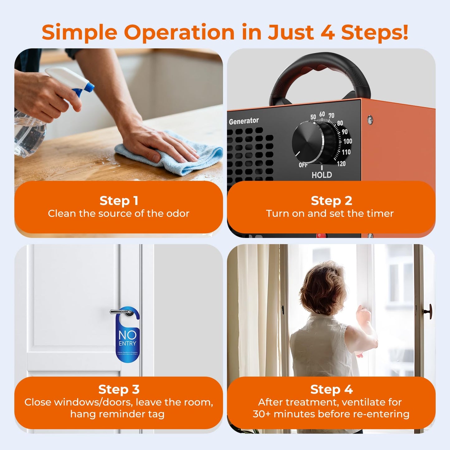 Ozone Generator 160,000mg/H with Temp/Humidity Display - 120 Min Timer O3 Ionizer Air Purifier for Large Spaces (5000 Sq.Ft) - Upgraded Ozone Machine