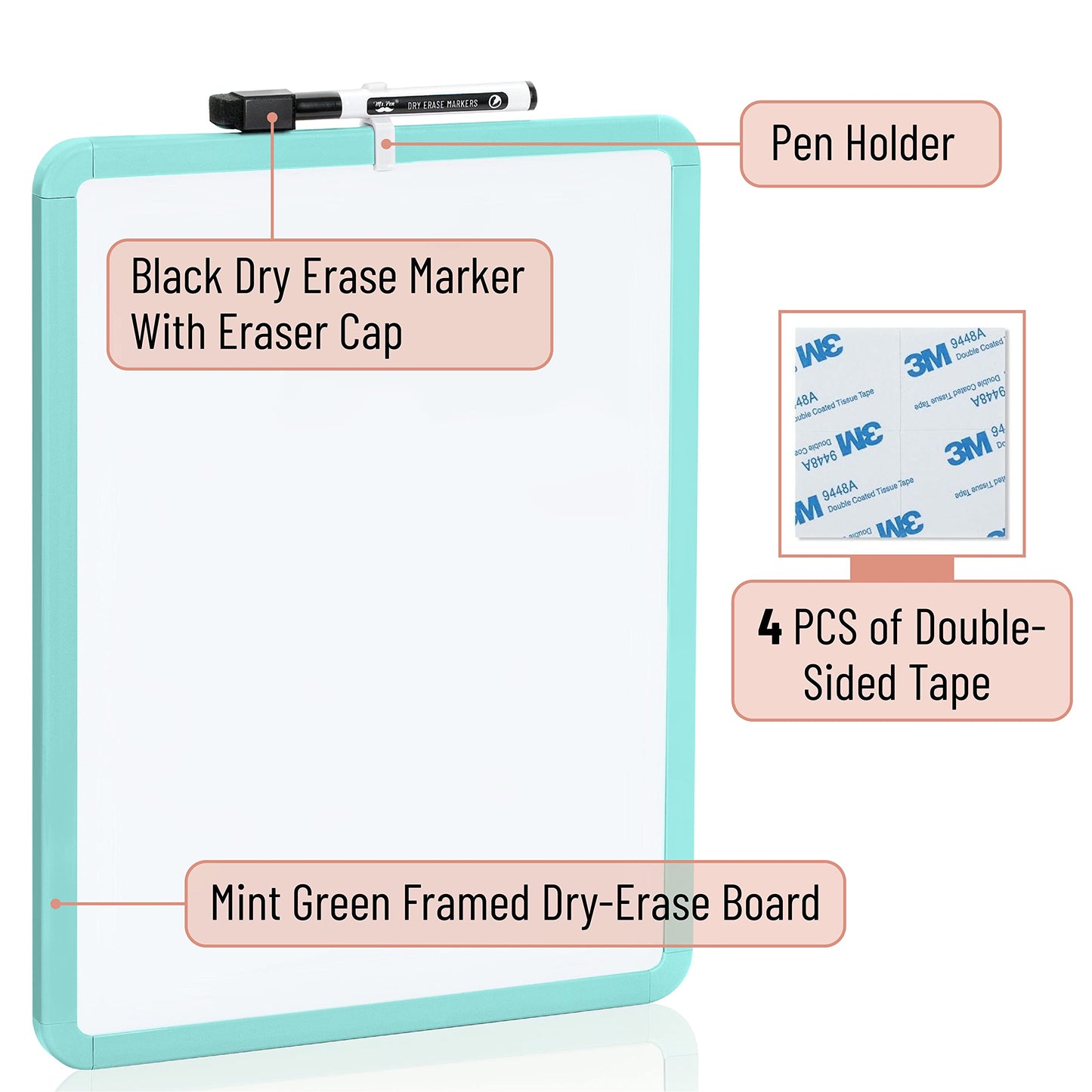 Mr. Pen- Dry Erase Board, 14” x 11” with a Black Dry Erase Marker