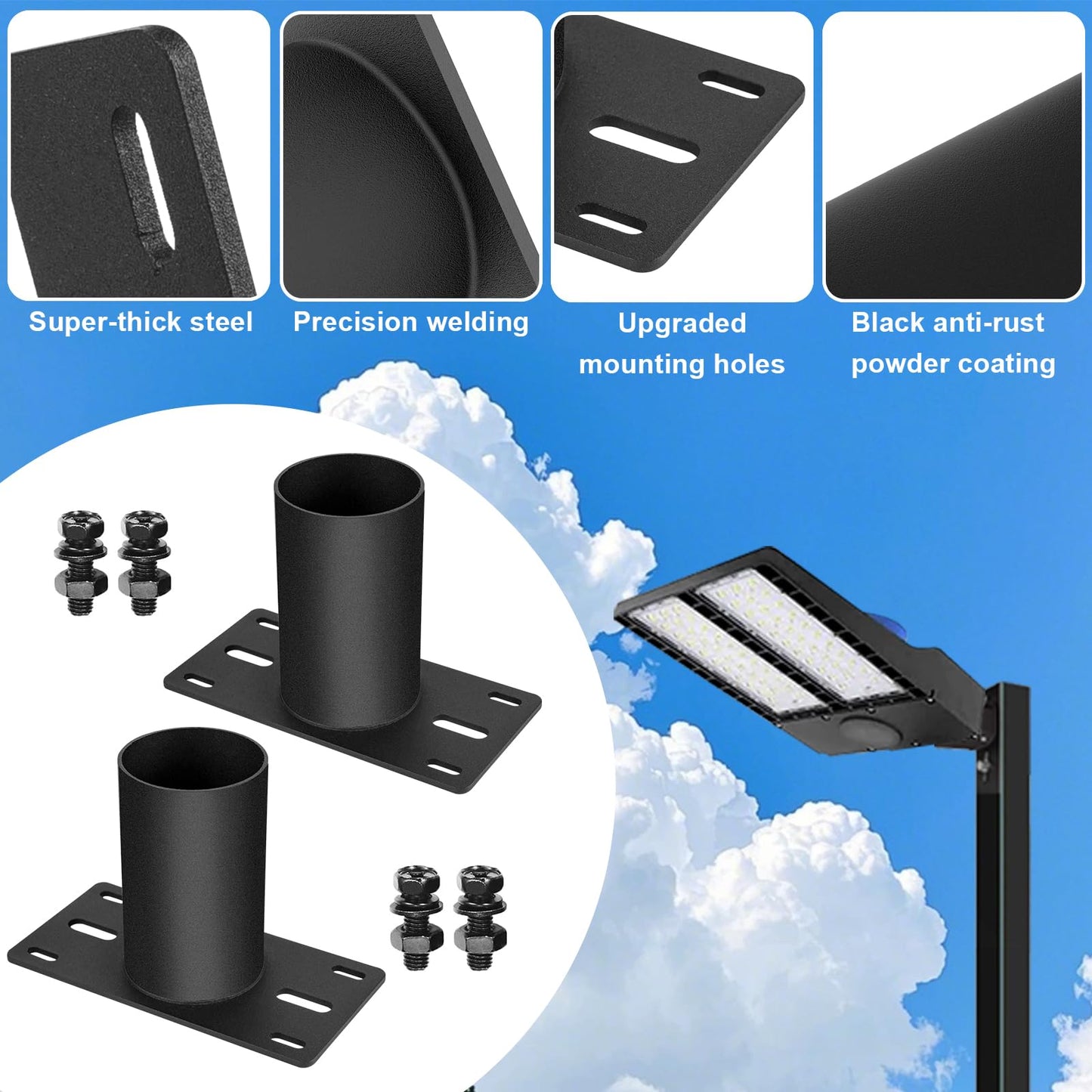 KSWLOR 2 PCS Slip Fitter Adaptor, Mounting Bracket, Transform Slip Fitter into Arm Mounting, Tenon Adaptor for Outdoor Flood Lights, Street, Parking