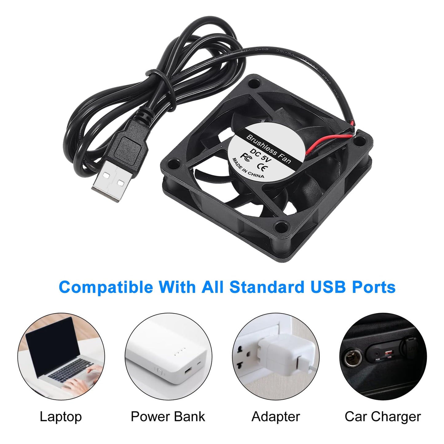 DORHEA 2PCS 6010 Brushless Cooling Fan, 60mm x 10mm, USB 5V, Replacement for DIY PC Computer Case Fan