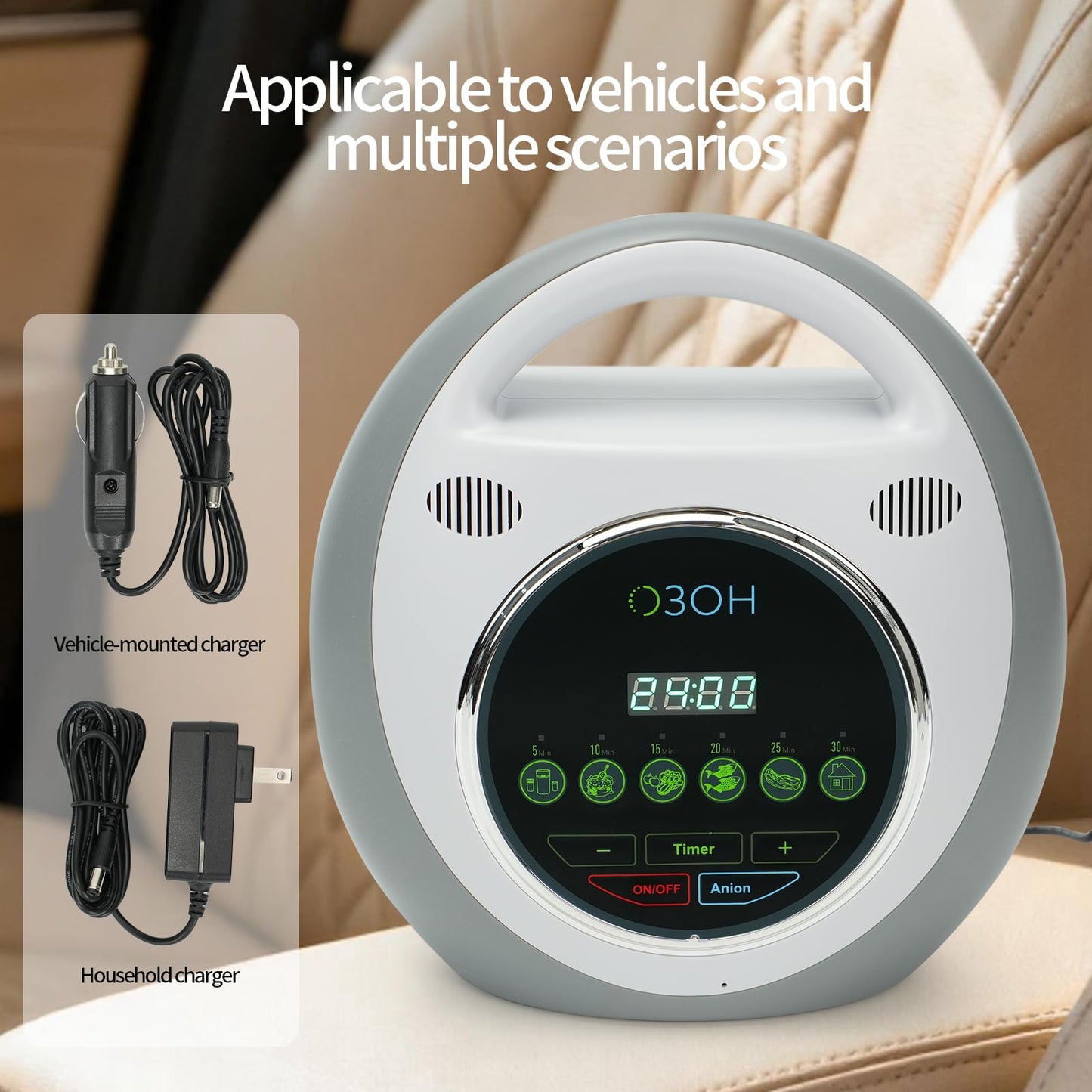YTMAHPEN 800mg/h Multifunction Ozone Negative Ion Machine Clean Water Food Air Pet Odor Eliminating Starting Smart Applaate Power On Car Wire 12V