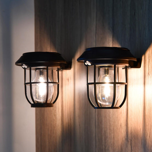 Sunfee 2 Pack Solar Lantern Wall Lights Fixtures with Motion Sensor, Solar Powered Porch Light, Vintage Hanging Solar Wall Sconce Outdoor,for Porch