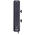 Plugable 6 AC Outlet Surge Protector with Clamp Mount for Workbench or Desk. Built-in 10.5W 2-Port USB Power for Android, Apple iOS, and Windows