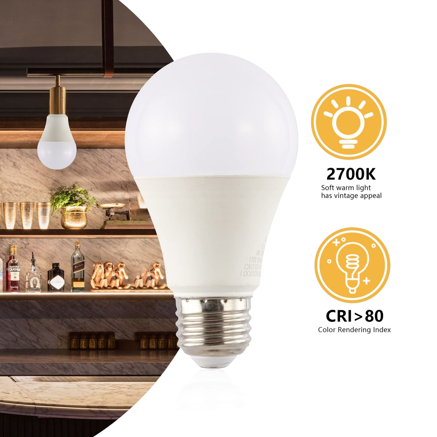 JONATHAN Y A19 9W LED Replacement Bulbs 2700K Warm 4.3", White, Pack of 4