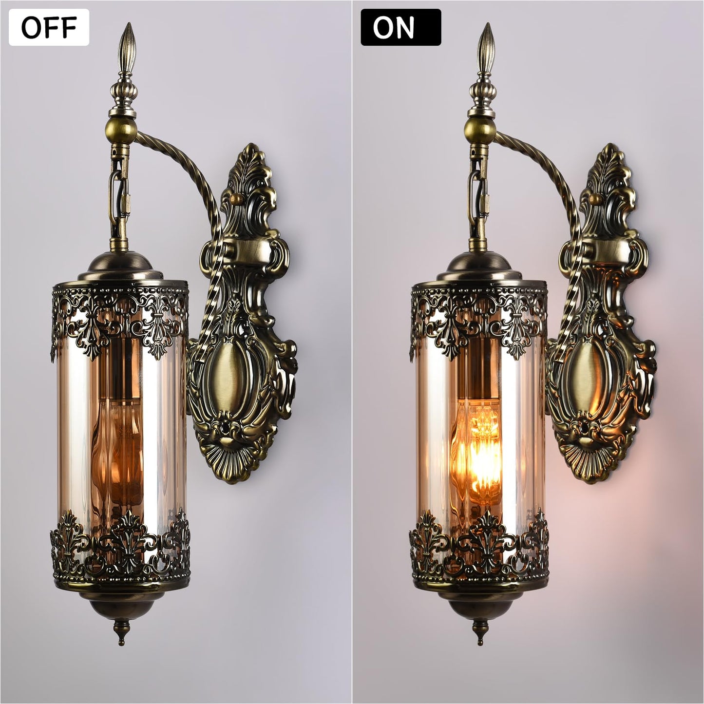 Omgomne Rustic Wall Sconce with Amber Glass Gothic