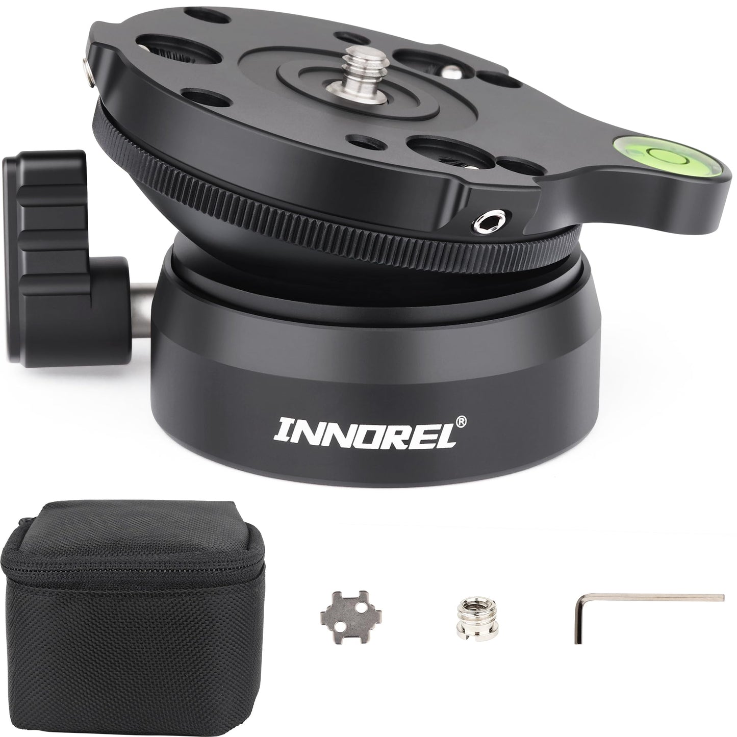 INNOREL Tripod Leveling Base, LB60 Leveling Base Half Ball with Offset Bubble Level and Bubble Level Bag for Canon, Nikon and Other DSLR Cameras