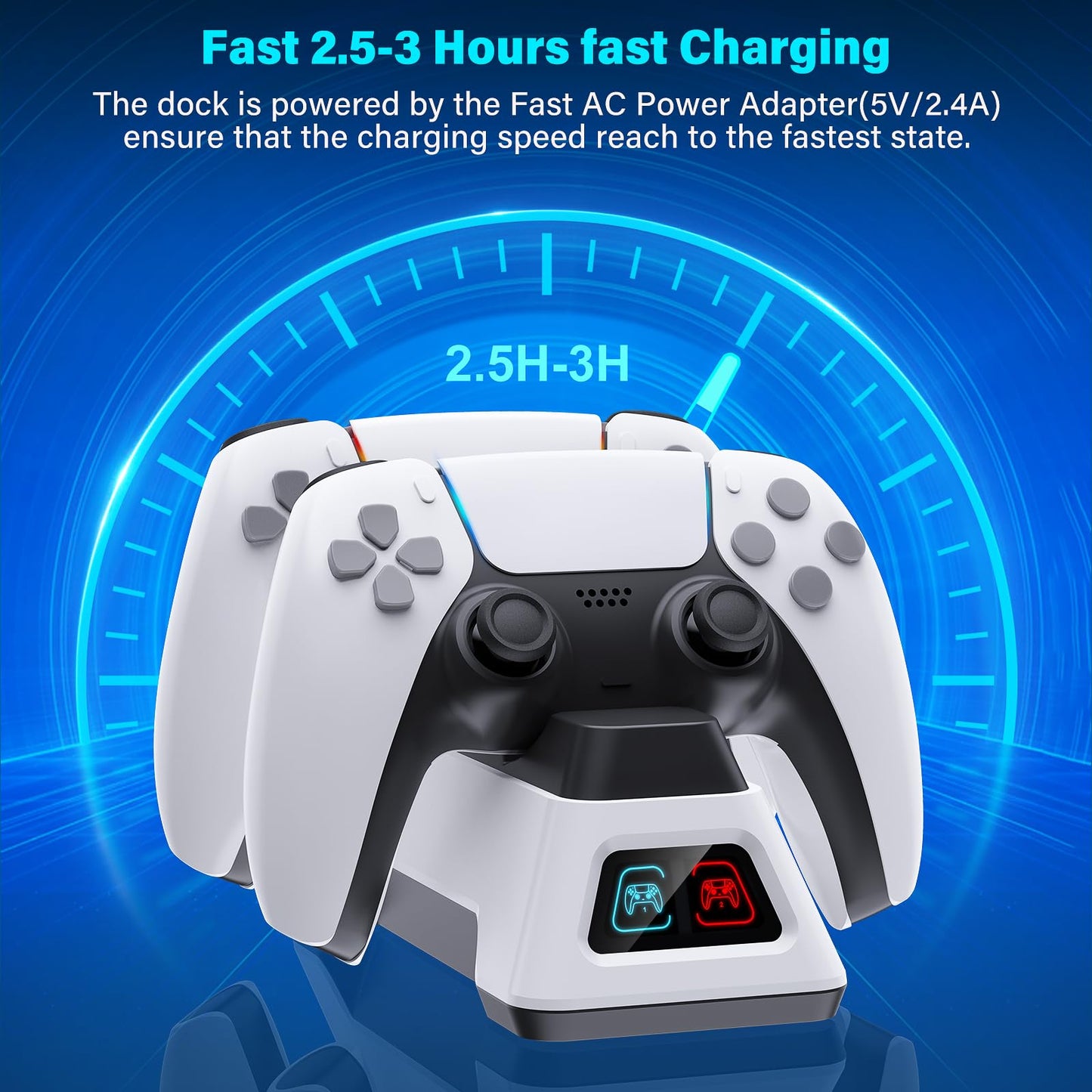 Controller Charger Station,PS5 Charging Station,Controllers Dock with LED Light,PS5 Controllers Charger Station with AC Adapter for PlayStation 5
