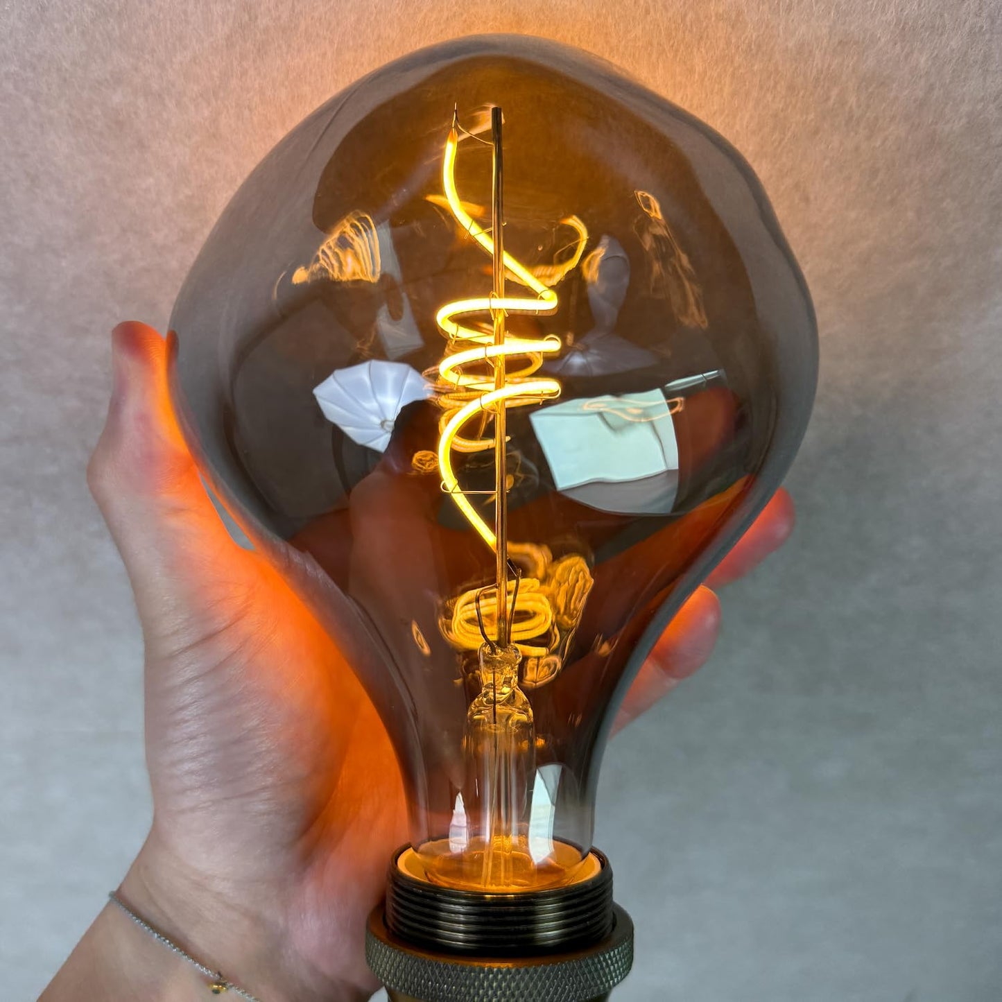 BollyLite G40 LED Edison Bulb, Smoke Gray Hand-Blown Hard Glass, 4W (25W Incandescent Equivalent), 110-130V, E26, 2000K Warm Yellow Light, 200LM