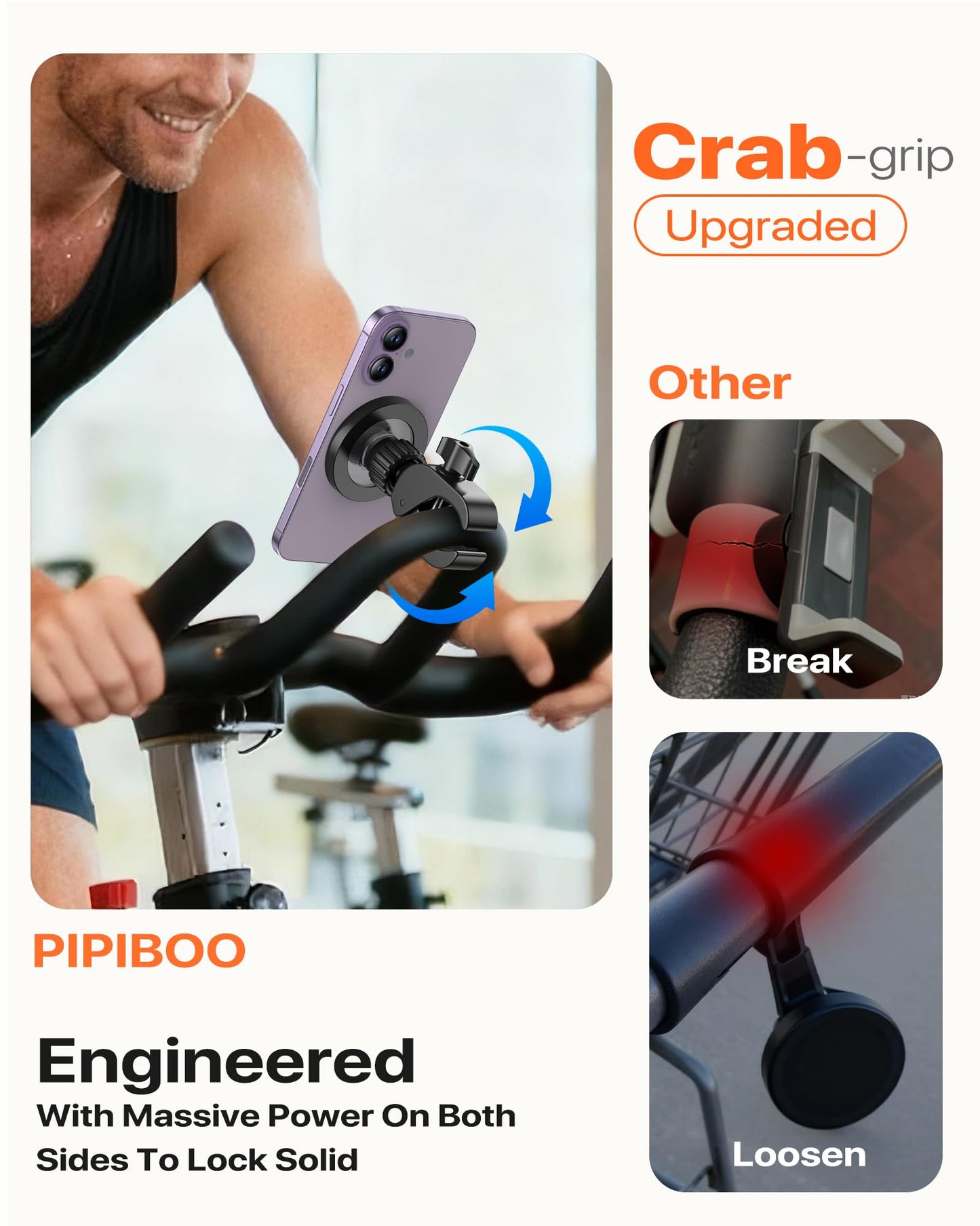 Pipiboo Magnetic Phone Holder Clamp Mount:[24*N55 Magnet] Rotatable Handlebar Accessories for MagSafe for Stroller,Peloton,Steering Wheel,Push