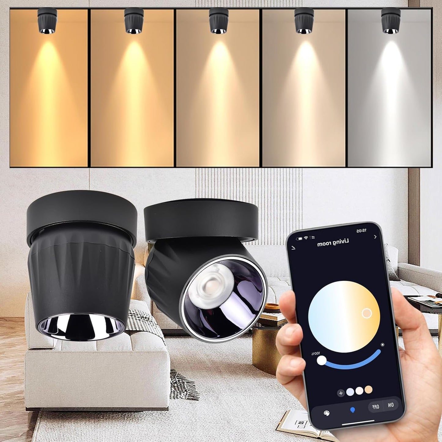 LED Ceiling Spotlight Indoor Dimmable - Tuya Smart Life 360° Adjustable 12W COB Ceiling Downlight Aluminum Hard Wired For Bedrooms Rooms Corridors