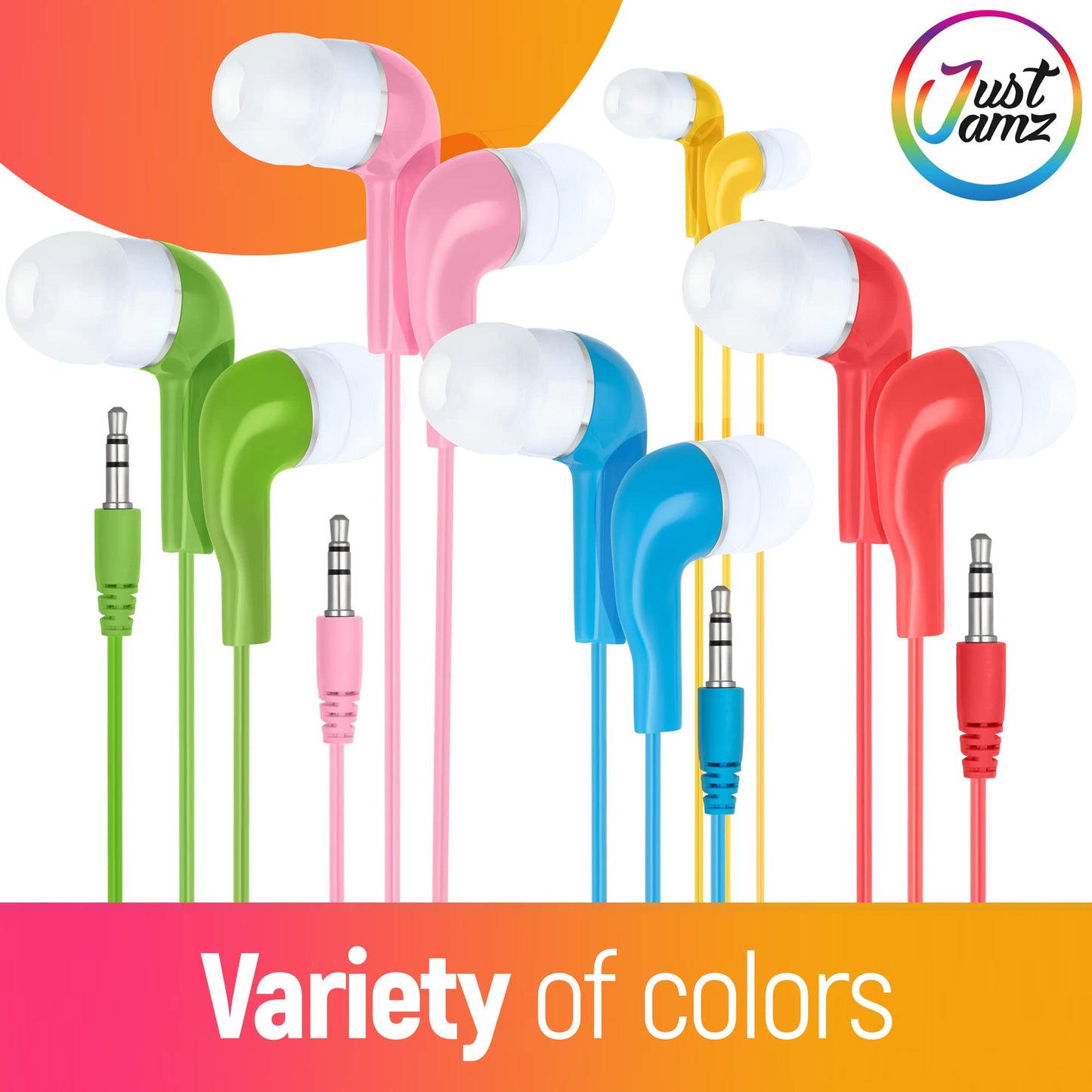 JustJamz Jelly Roll Bulk Earbuds - 30 Pack Wired Ear Buds for Classroom, Students, and Kids with 3.5mm Jack - School Earphones, Chromebook…